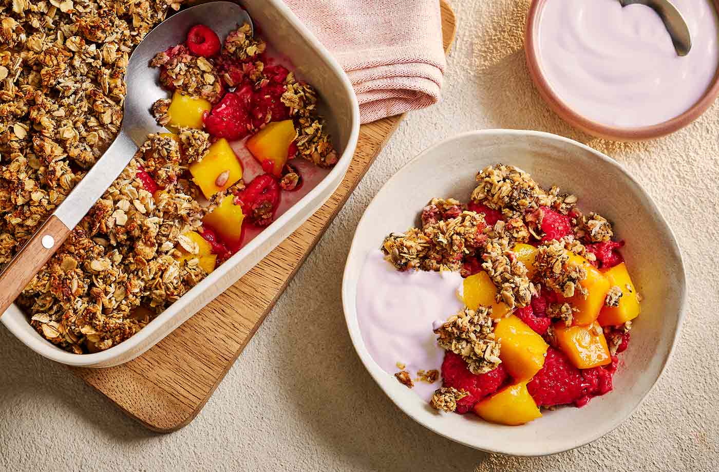 Mango and coconut breakfast crumble