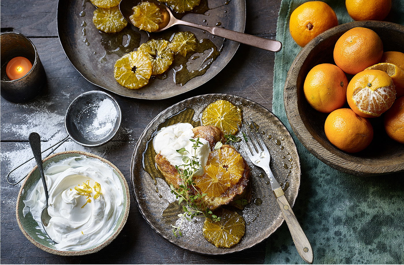 French toast with caramel clementines
