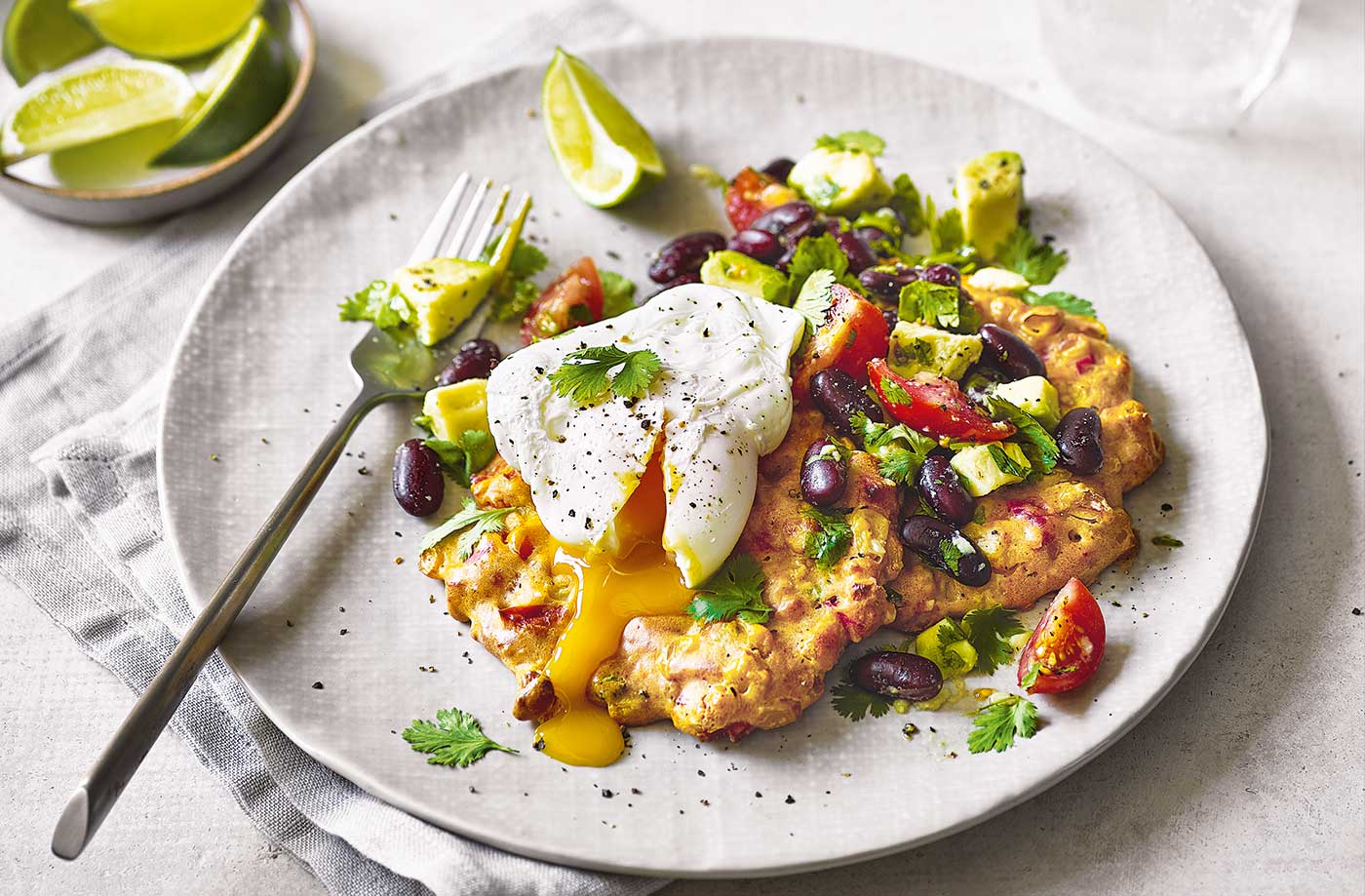 Baked sweetcorn fritters with Mexican-style salad