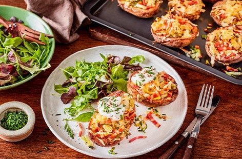 Image of "Bubble 'n' squeak loaded potato skins"