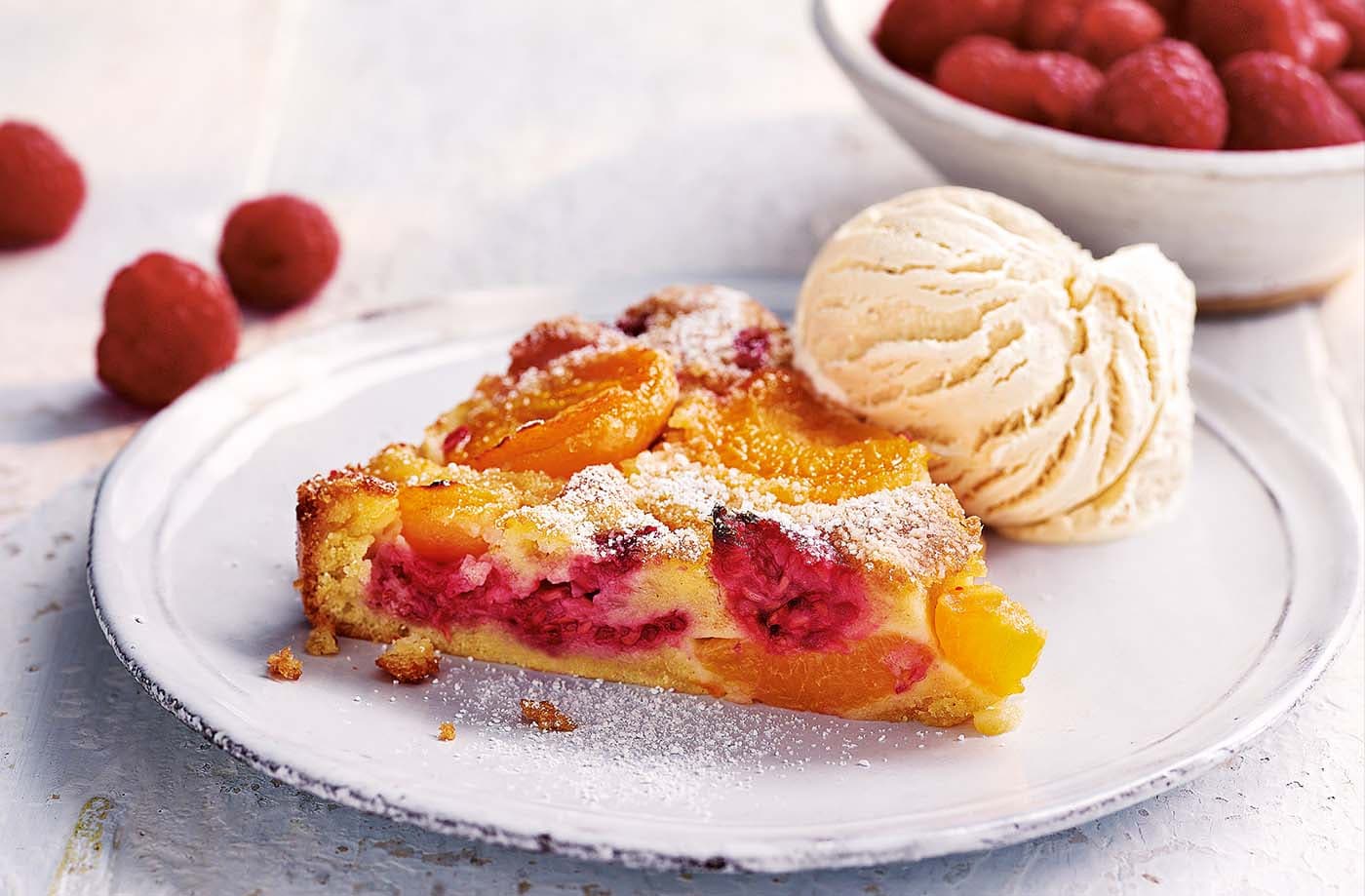 Apricot and raspberry clafoutis
