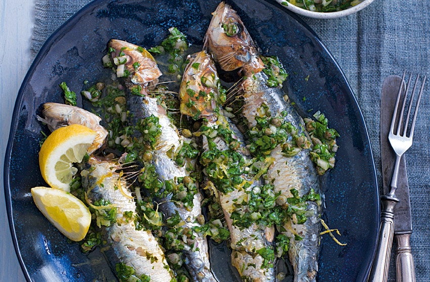 Image of "Grilled sardines with salsa verde"