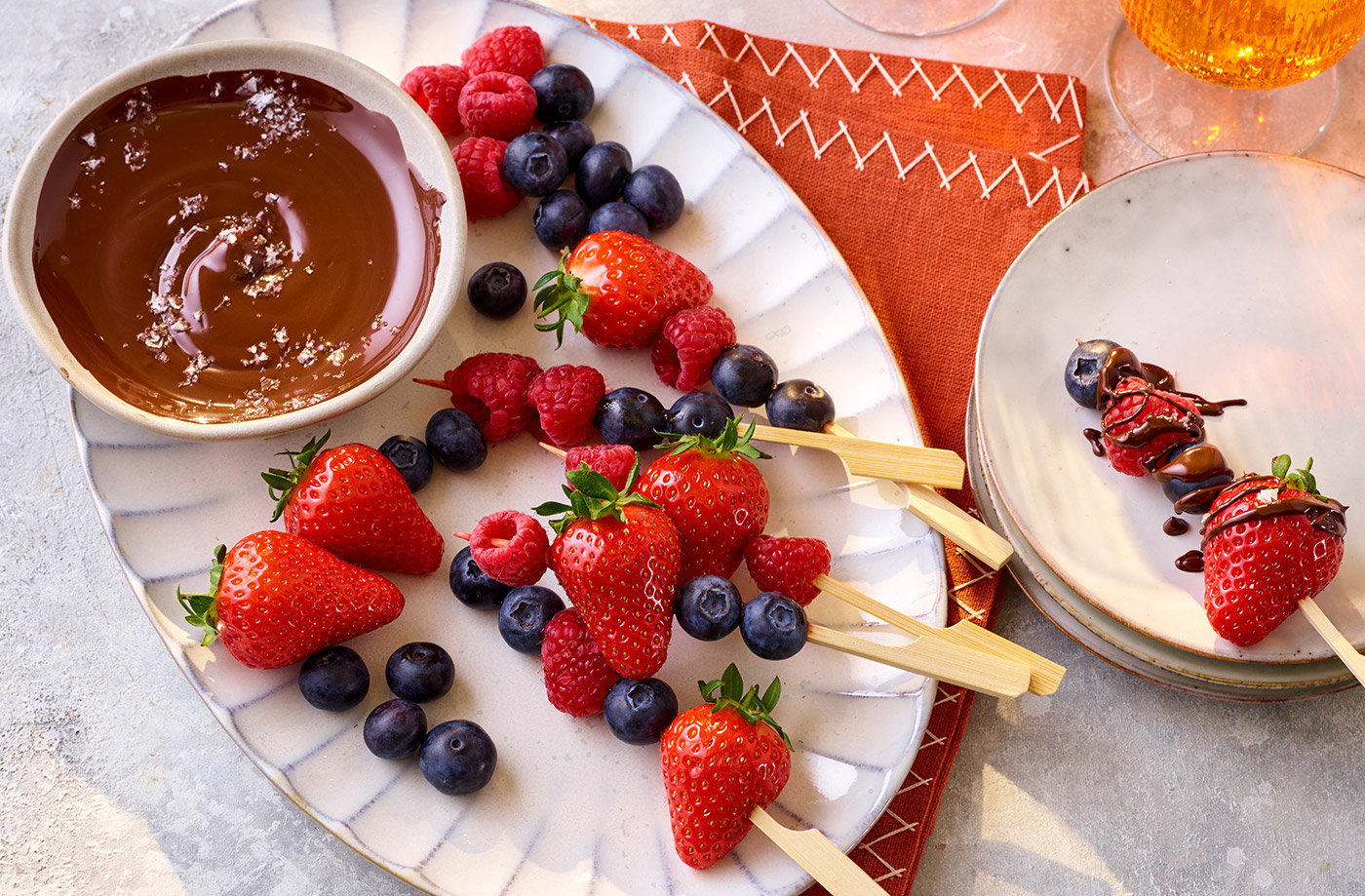 Berries with quick salted chocolate dipping sauce