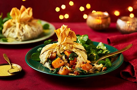 Image of "Butternut squash, sage and caramelised onion filo scrunch pies"