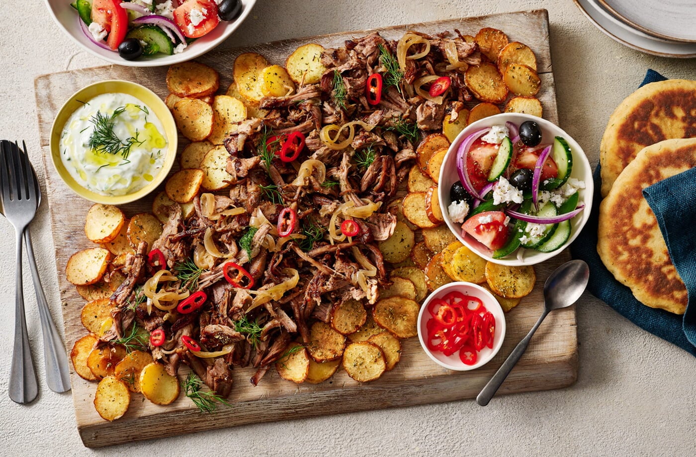 Lamb gyros-style sharing board