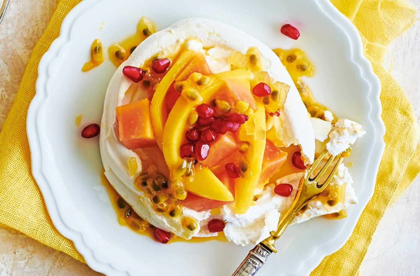 Tropical fruit Pavlovas with ginger cream
