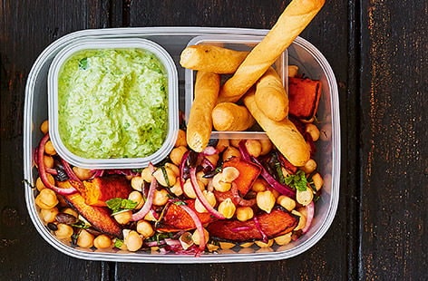 Image of "Butternut salad with pea and goat’s cheese dip"