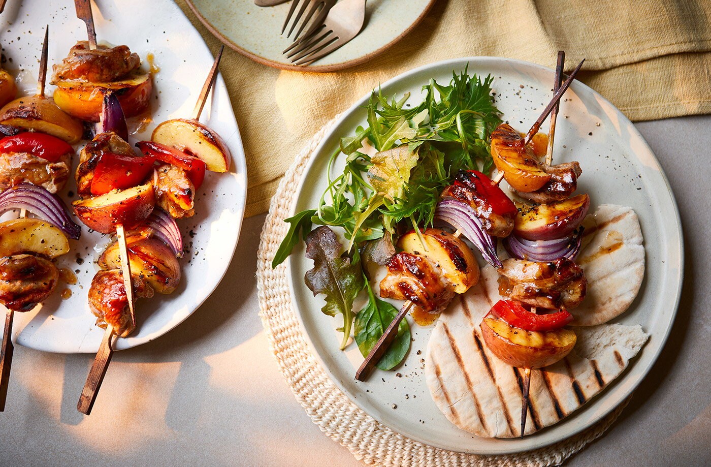 Peachy pork kebabs