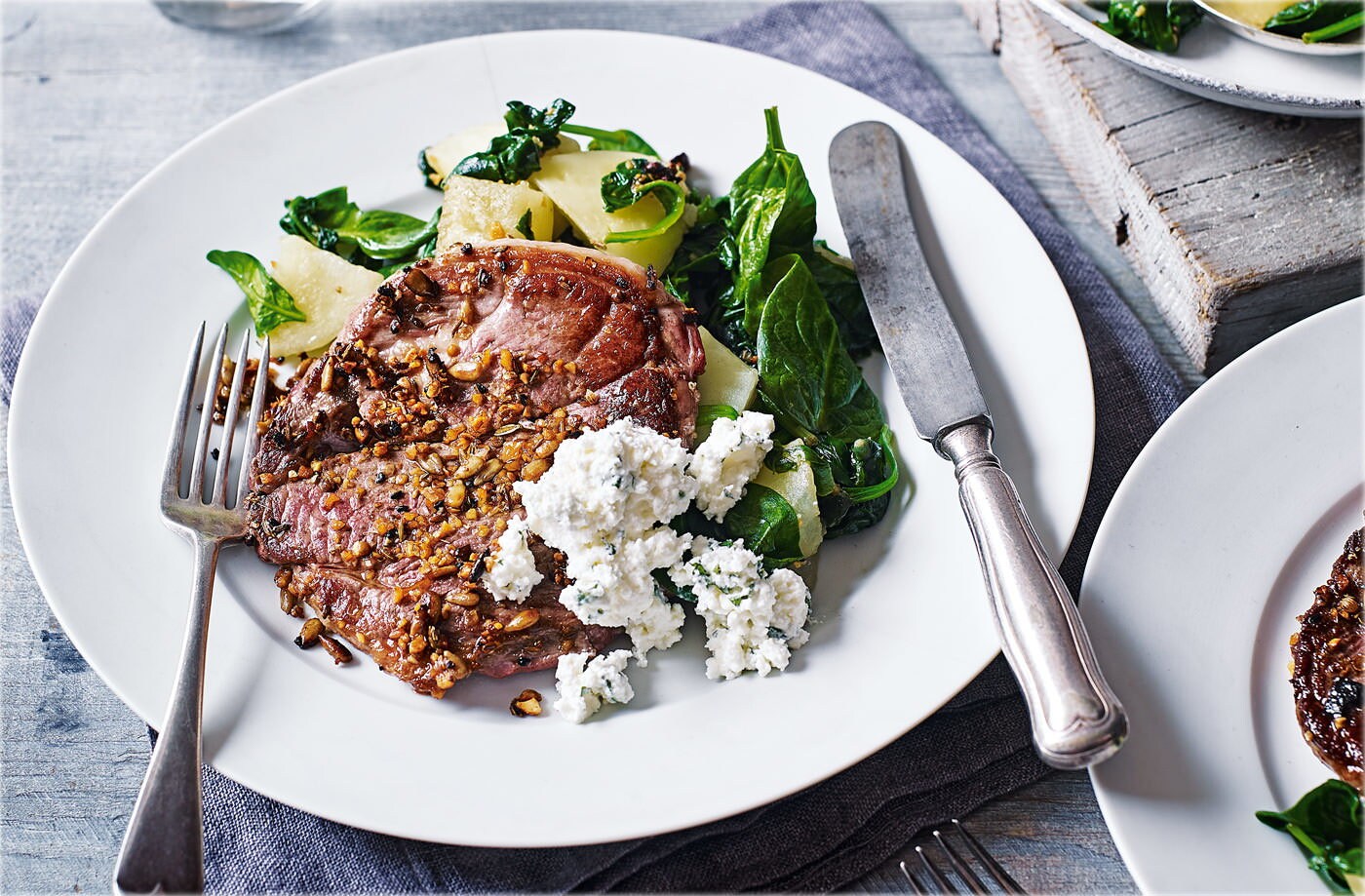Dukkah-spiced lamb with feta