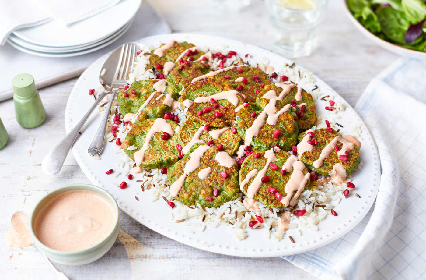 Chickpea fritters with wild rice