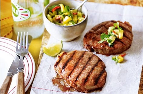 Image of "Barbecue steak with lime and mango salsa"