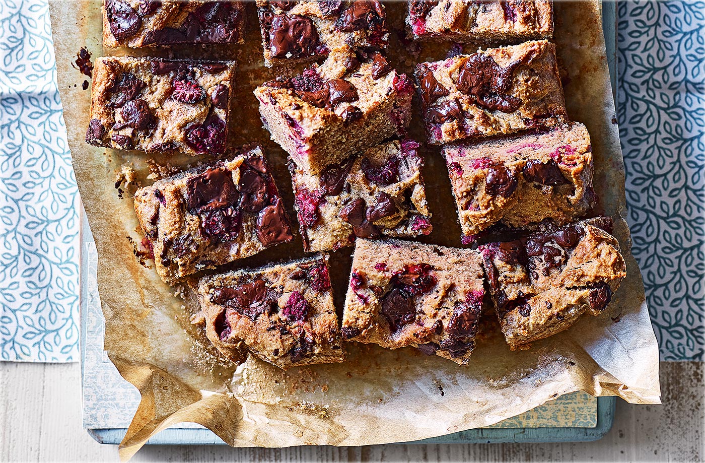 Cannellini bean, raspberry and spelt blondies