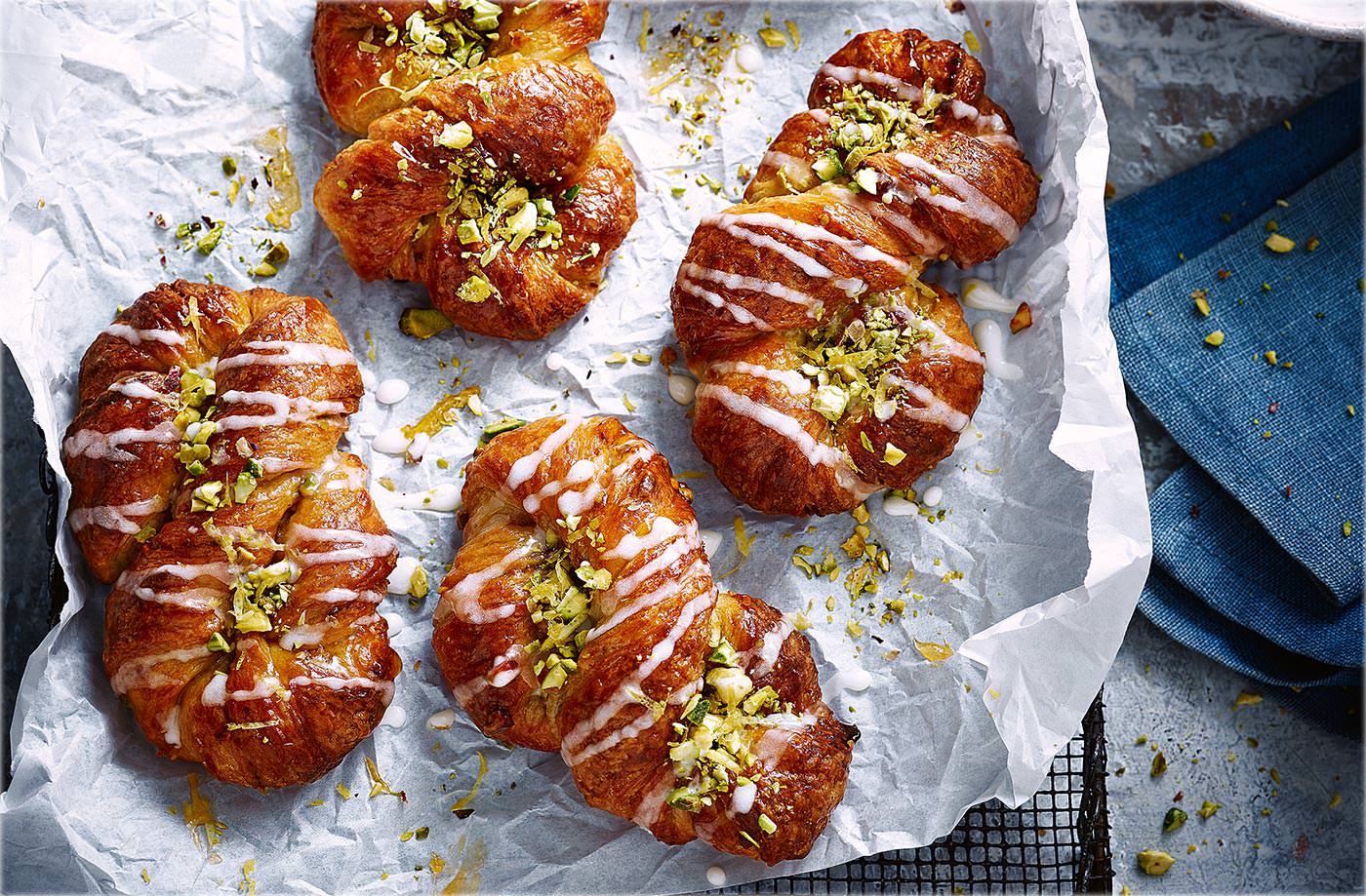 Pistachio and lemon Danish pastries