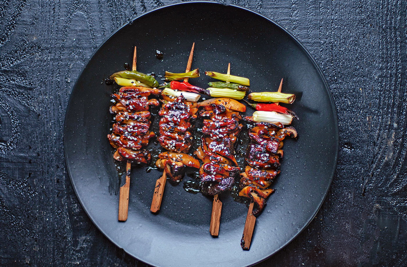 Teriyaki mushroom skewers