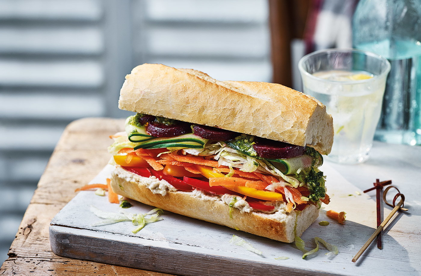 Rainbow veggie baguette