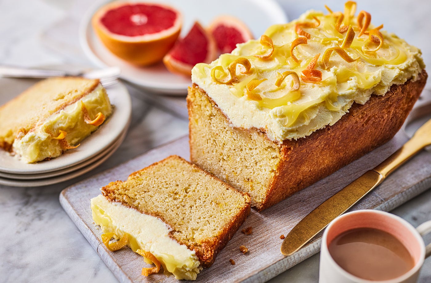 Zingy pink grapefruit and orange loaf cake