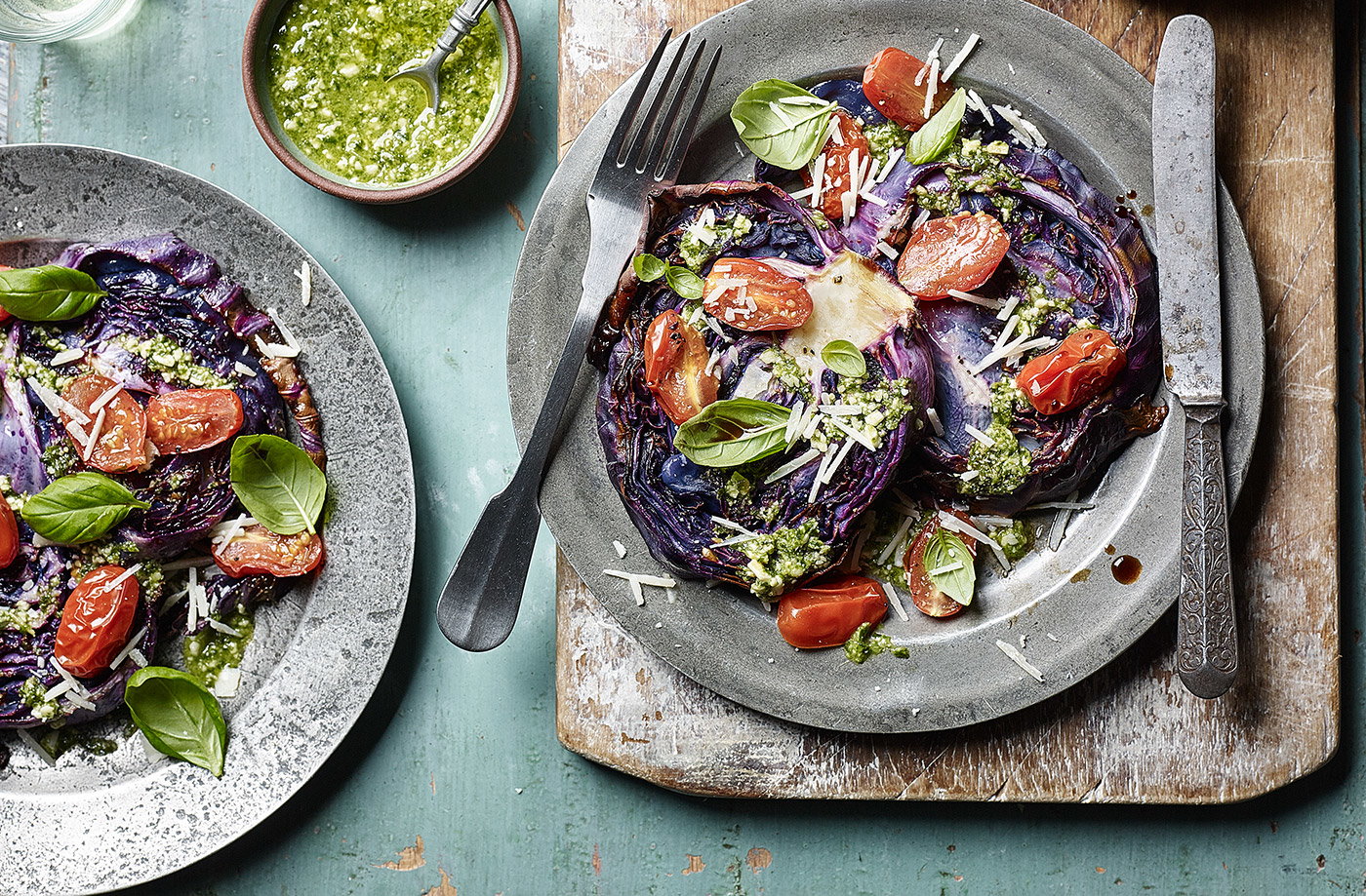 Red cabbage 'steaks' with pesto