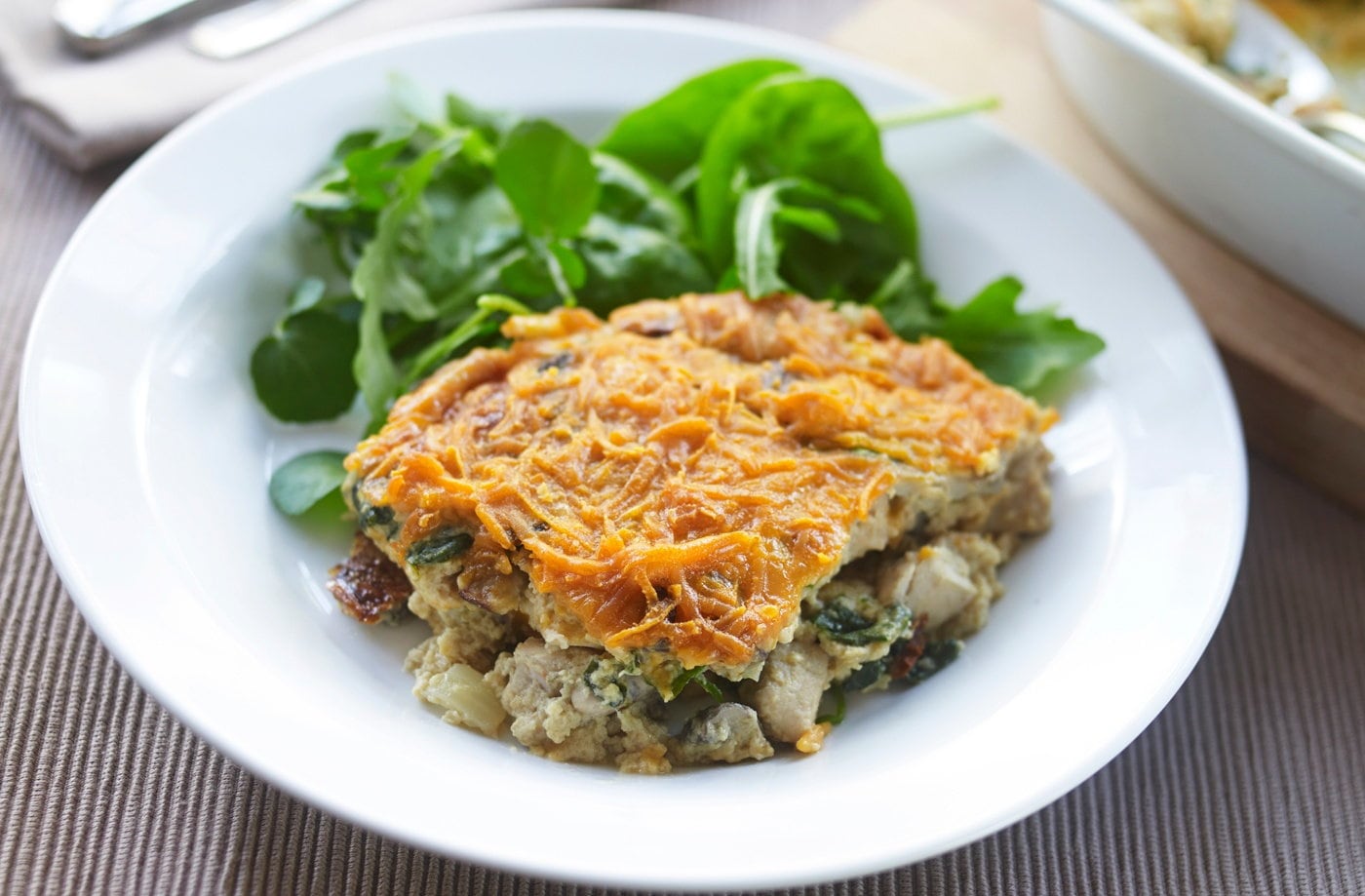 Chicken, mushroom and spinach bake