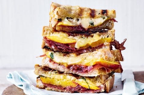 Image of "Prosciutto, nectarine and thyme grilled cheese sandwich"