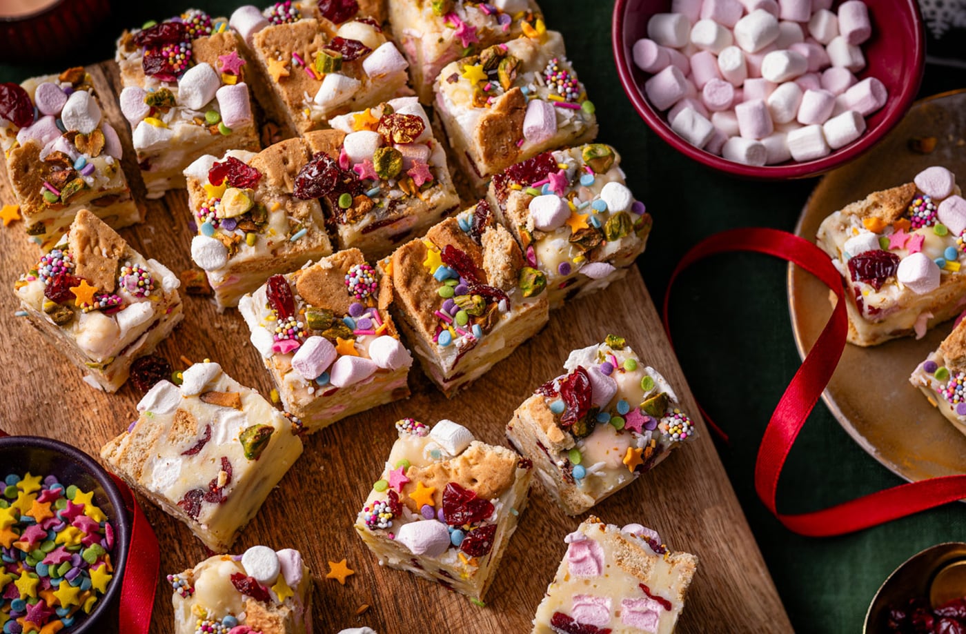 Snowy rocky road fudge