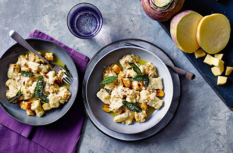 Image of "Swede and sage gnocchi with hazelnut pesto"