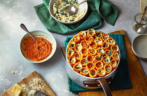 Image of "Honeycomb pasta with melted leeks and butternut squash sauce"