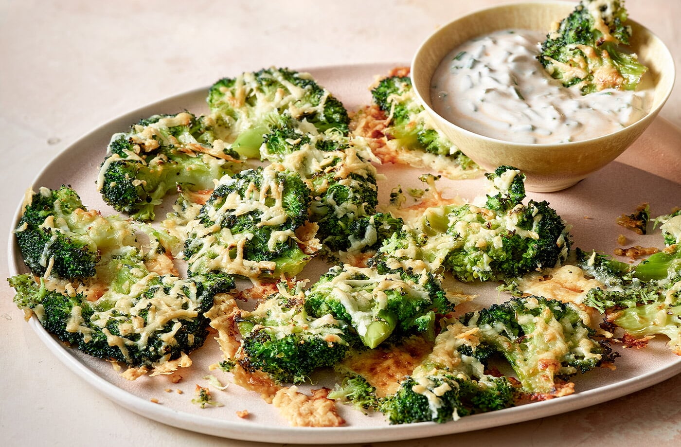 Smashed broccoli with cheese and garlic