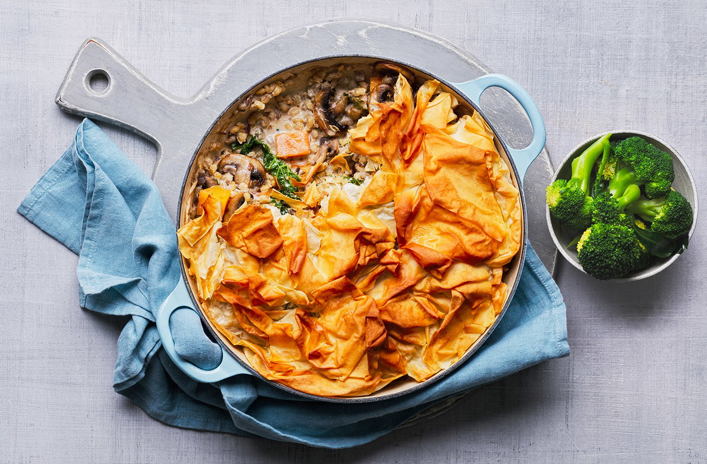 Mushroom, squash and barley pie
