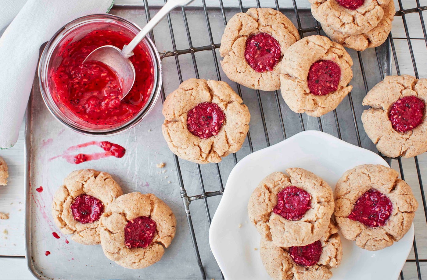 Almond and raspberry chia jam drops