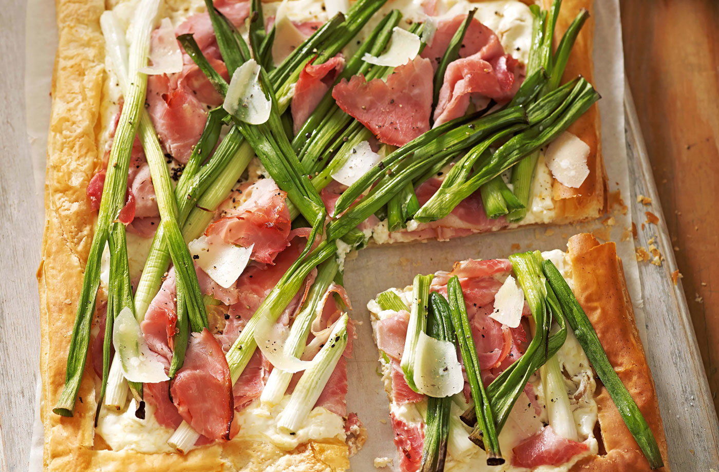 Ham and spring onion tart