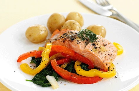 Image of "Baked salmon with mixed peppers "