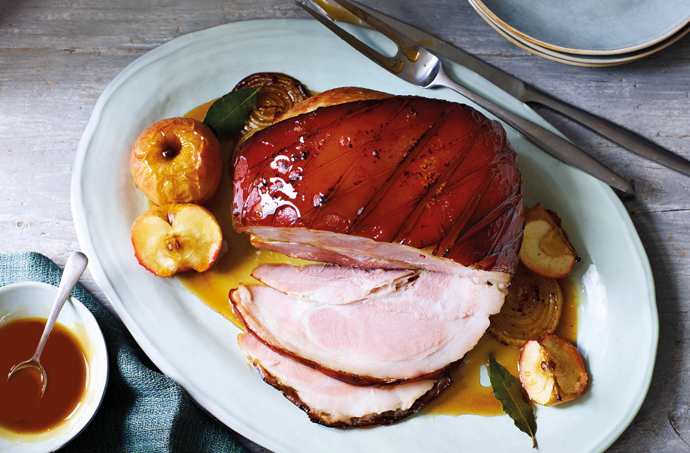 Roast gammon with toffee apples