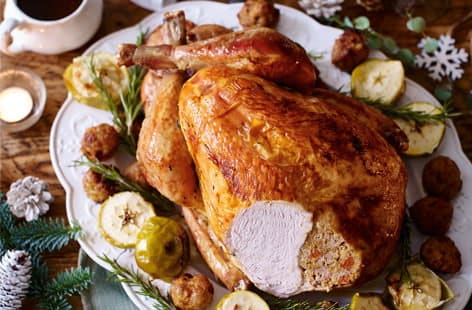 Image of "Turkey with chorizo and rosemary stuffing and cider gravy"