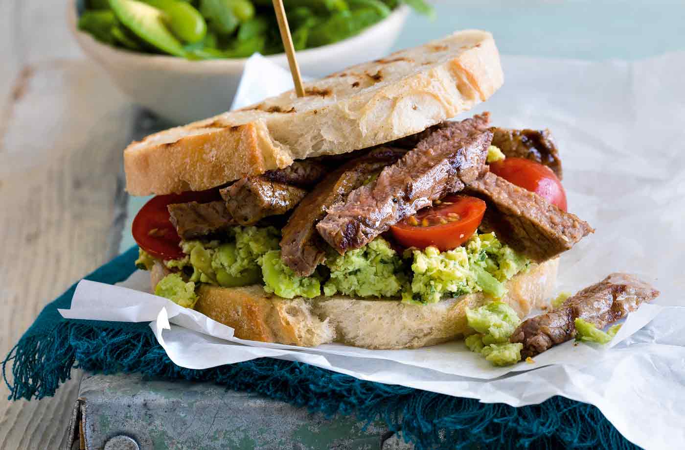 Sourdough steak sandwich with bean pesto