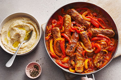 Image of "Spicy sausage one-pot with butter bean mash"