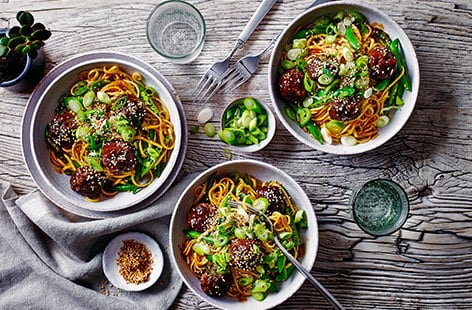 Image of "Sticky hoisin meatball traybake "