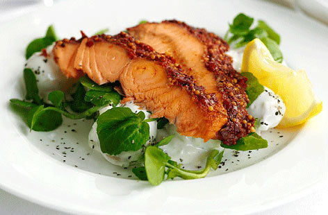 Image of "Hot smoked salmon, potato and watercress salad"