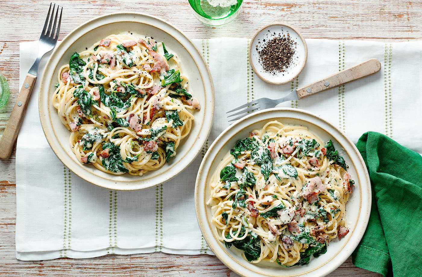 Bacon and spinach spaghetti