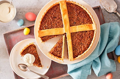 Image of "Hot cross bun treacle tart"
