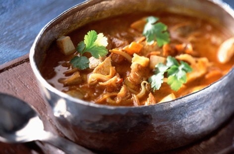 Image of "Laksa chicken soup with rice noodles"