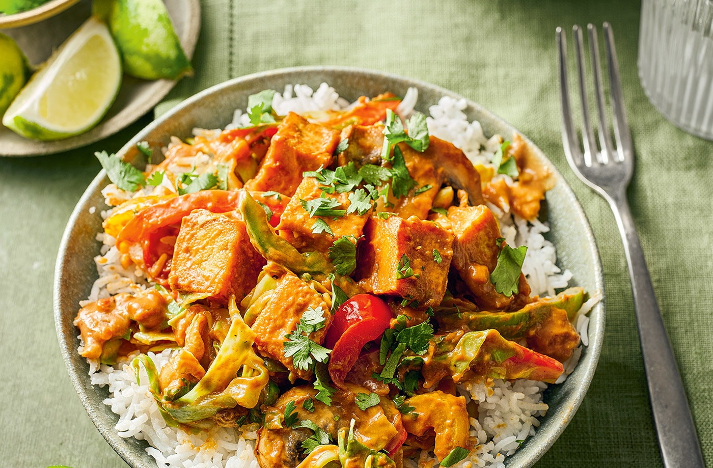 Sticky tofu and mushroom rice bowls