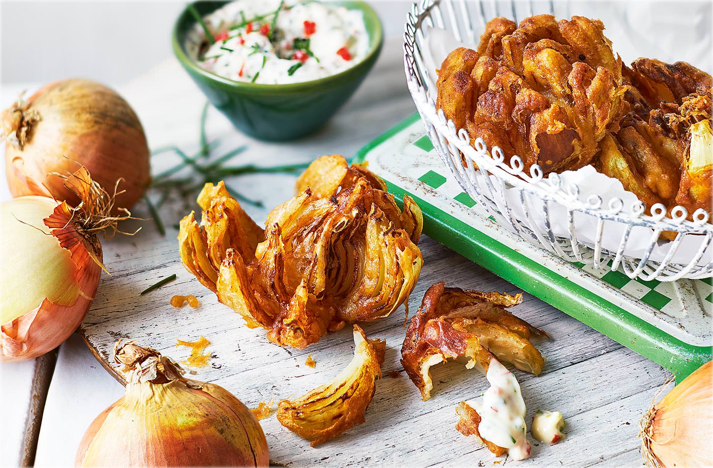 Beer-battered blooming onions