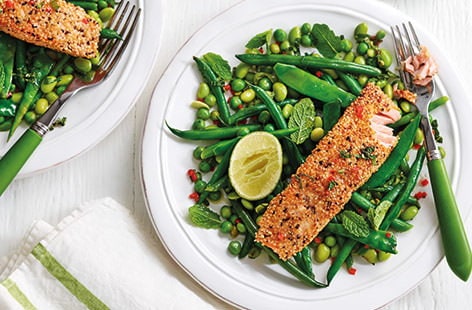 Image of "Salmon, green beans and peas"