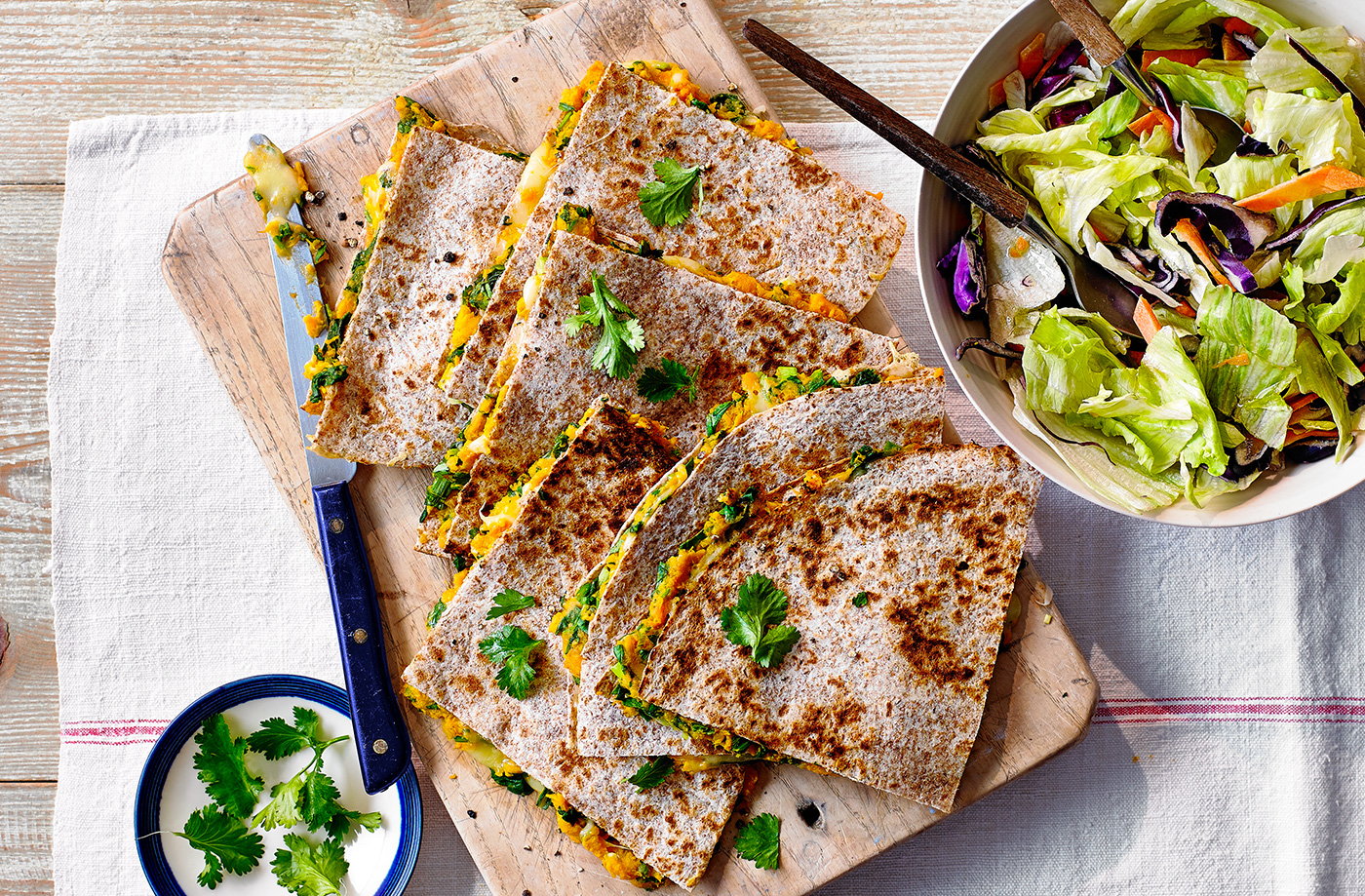 Sweet potato and spinach quesadilla