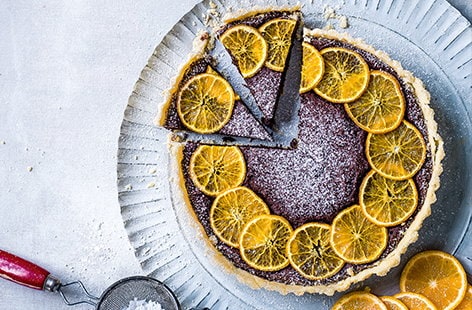 Image of "Clementine and chestnut chocolate tart"