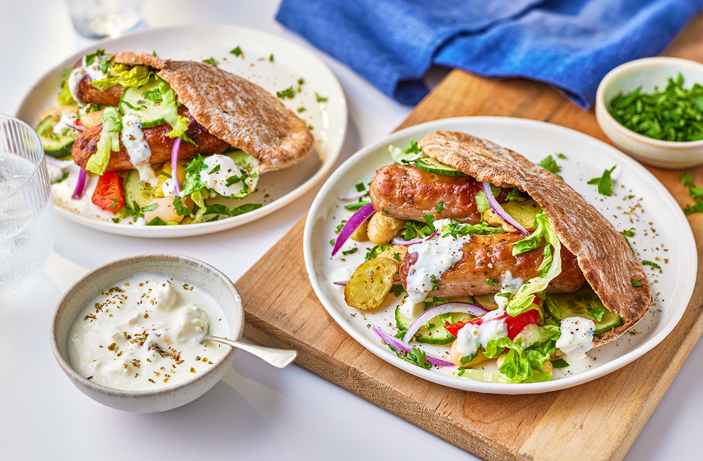 Greek-inspired sausage pittas