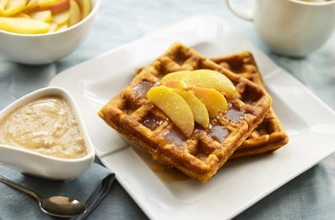 Image of "Pumpkin and cinnamon waffles with caramelised apple yogurt "