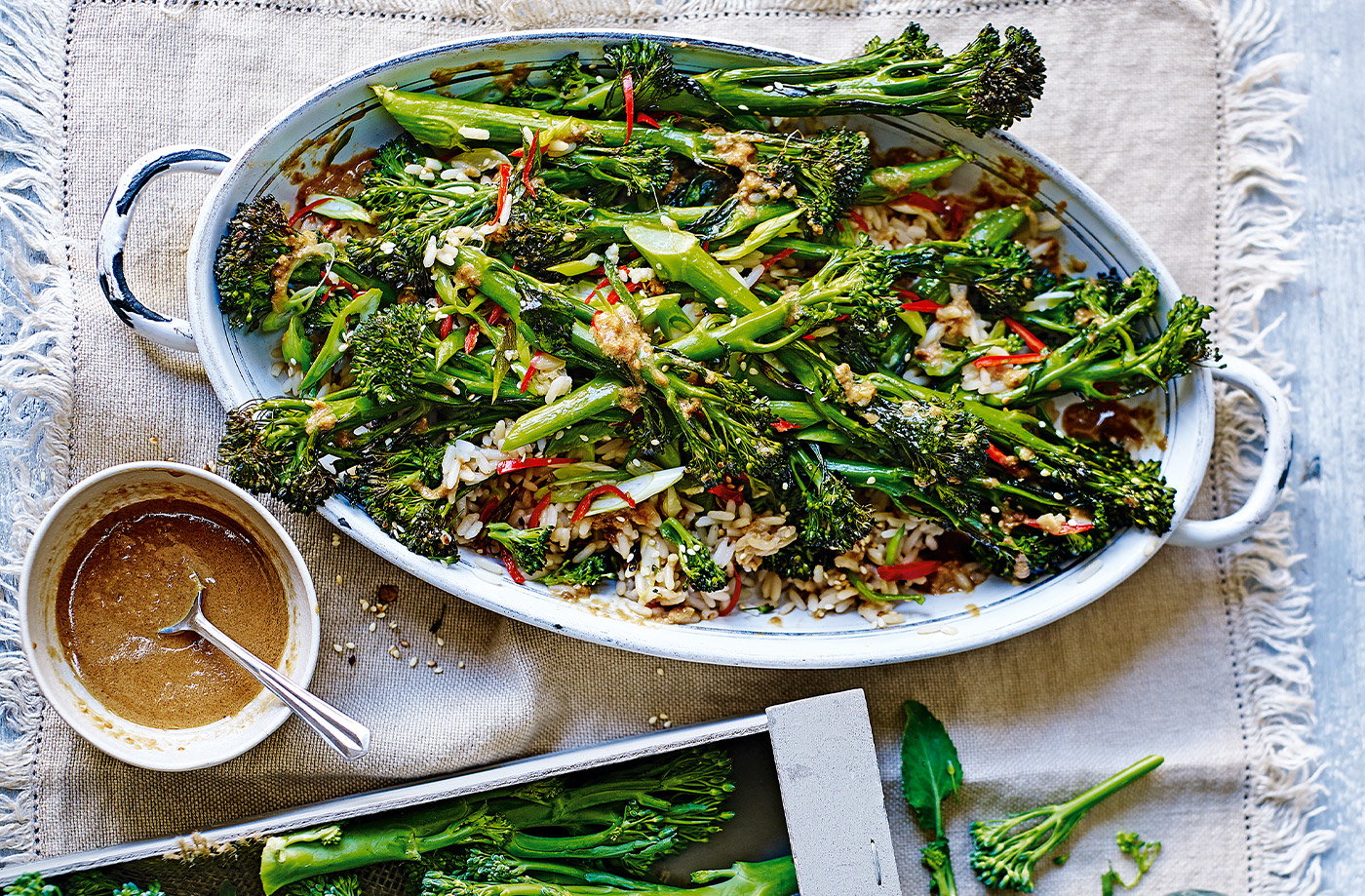 Roasted broccoli and rice salad with miso