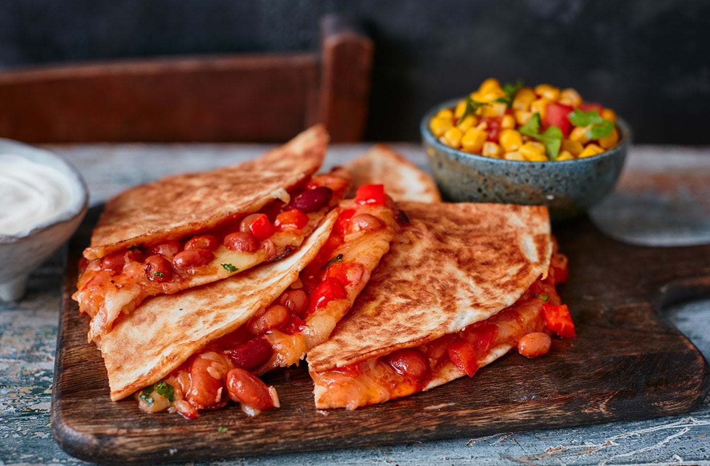 Bean quesadillas with sweetcorn salsa