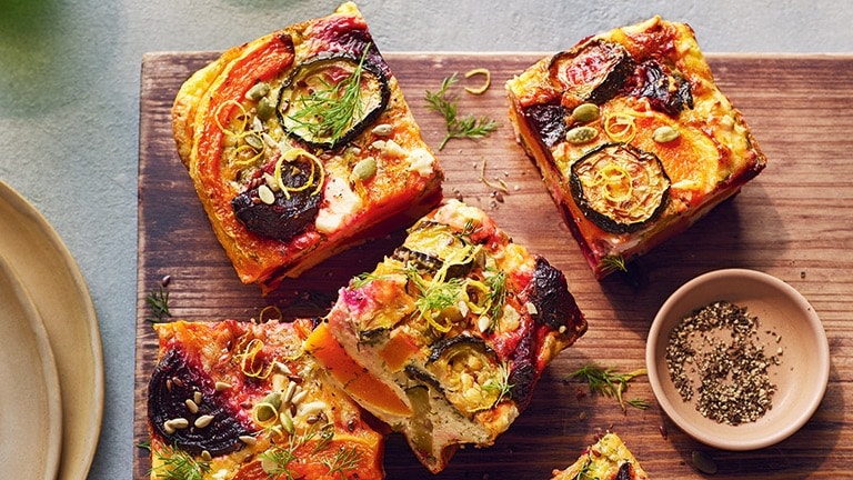 Squash, beetroot and cottage cheese bake